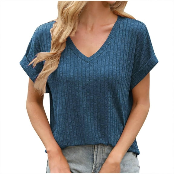 yillto Women Sweaters Cap Short Sleeve Lightweight Knit V Neck Tops Ribbed Summer Loose Shirts Outfits