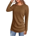 thumbnail image 1 of yillto Women Sweaters Crew Neck Long Sleeve Pullover Ribbed Knitted Lightweight Ruched Tunic Blouse, 1 of 6