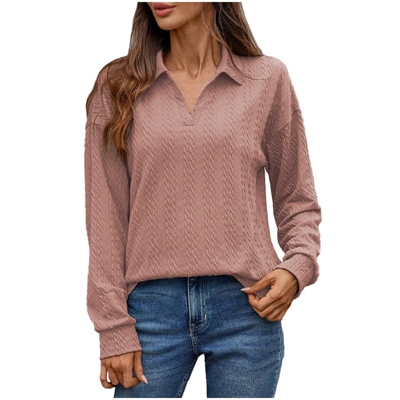 yillto Women Sweaters V Neck Collared Long Sleeve Fall Fashion Top Knitted Pullover Casual Dressy Sweater