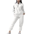 thumbnail image 1 of yillto Women Sweatsuit 2 Piece Outfits Lounge Sets Long Sleeve Half Zip Pullover and Sweatpants with Pockets, 1 of 5
