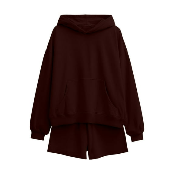 yillto Women Sweatsuits 2 Piece Set Shorts and Long Sleeve Hoodie Sweatshirt with Pockets Fall Lounge Sets