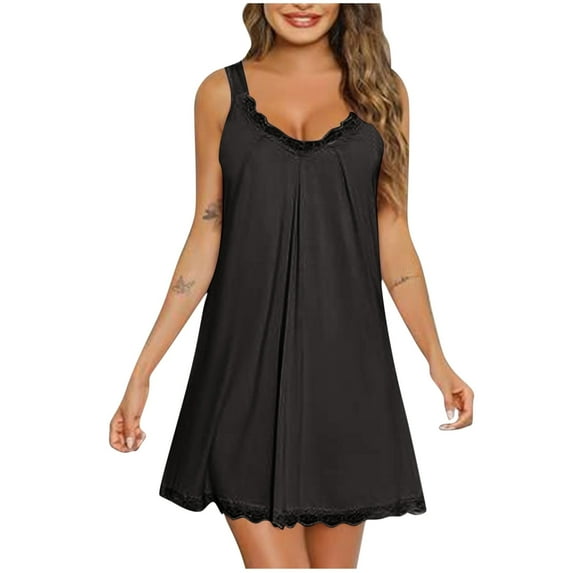 yillto Women Tank Nightdress Sleeveless Lace Trim Short Nightgowns V Neck Sleepwear Nightshirts