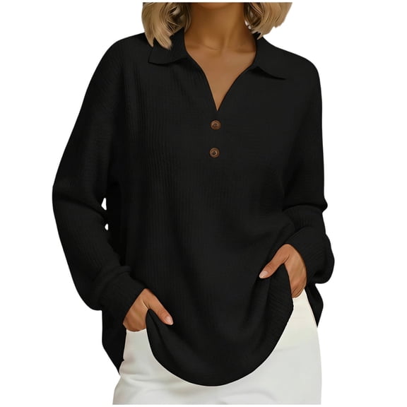 yillto Women Textured Tops Collared V Neck Loose Long Sleeve Blouse Pullover Business Shirts for Work Office