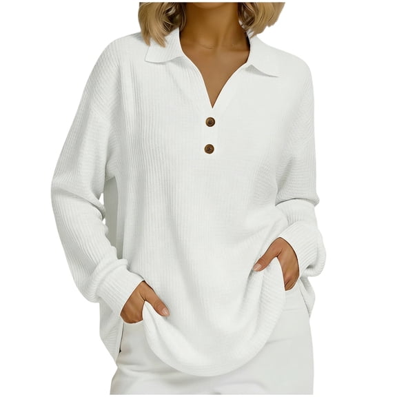 yillto Women Textured Tops Collared V Neck Loose Long Sleeve Blouse Pullover Business Shirts for Work Office
