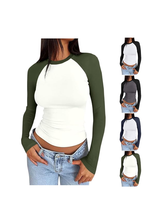 Women Tight Shirts Long Sleeve Crop Crew Neck Slim Tops Fashion Trendy Going out Girl Clothes