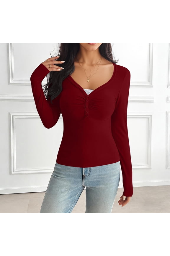 Women Tight Undershirts Long Sleeve V Neck Layered Shirts Slim Lightweight Tops Fall Thermal Clothes
