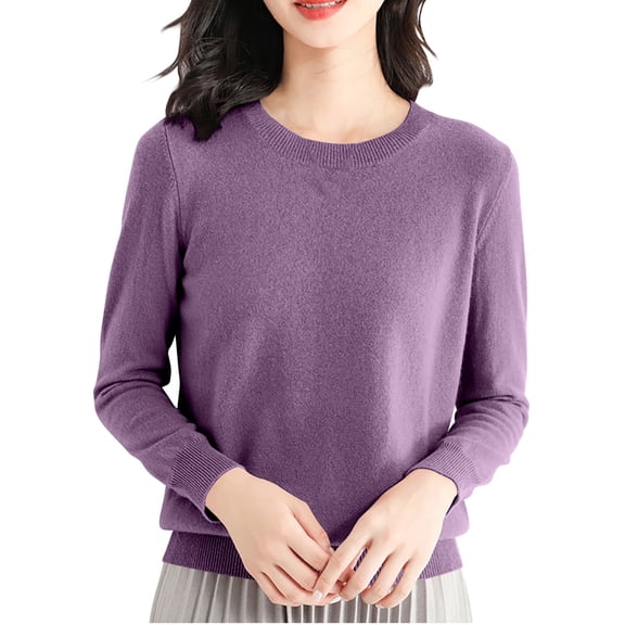yillto Women Tops Knit Lightweight Sweaters Long Sleeve Crew Neck Pullover Solid Color Loose Tunic Top