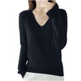 thumbnail image 1 of yillto Women Tops Knit Lightweight Sweaters Long Sleeve V Neck Pullover Solid Color Loose Tunic Top, 1 of 3