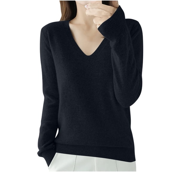 yillto Women Tops Knit Lightweight Sweaters Long Sleeve V Neck Pullover Solid Color Loose Tunic Top