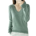 thumbnail image 1 of yillto Women Tops Knit Lightweight Sweaters Long Sleeve V Neck Pullover Solid Color Loose Tunic Top, 1 of 3
