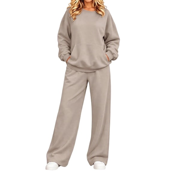 yillto Women Tracksuit Set Sweatshirt Crew Neck Pockets and Casual Jogger Sweatpants 2 Piece Sweatsuit