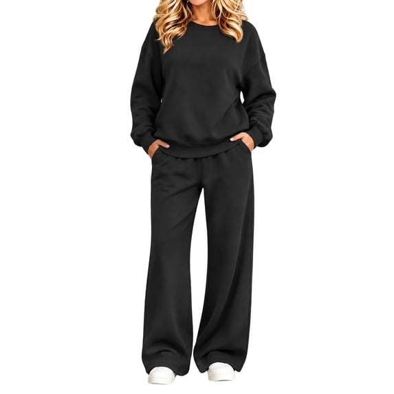 yillto Women Tracksuit Set Sweatshirt Crew Neck Pockets and Casual Jogger Sweatpants 2 Piece Sweatsuit