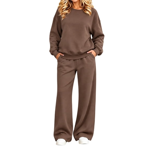 yillto Women Tracksuit Set Sweatshirt Crew Neck Pockets and Casual Jogger Sweatpants 2 Piece Sweatsuit