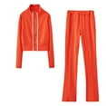 thumbnail image 1 of yillto Women Tracksuit Set Zip up Stand Collared Coat and Elastic Waist Loose Fitting Pants 2 Piece, 1 of 3