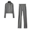 thumbnail image 1 of yillto Women Tracksuit Set Zip up Stand Collared Coat and Elastic Waist Loose Fitting Pants 2 Piece, 1 of 3