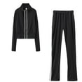 thumbnail image 1 of yillto Women Tracksuit Set Zip up Stand Collared Coat and Elastic Waist Loose Fitting Pants 2 Piece, 1 of 3