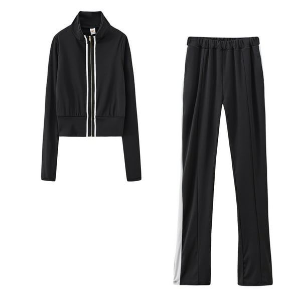 yillto Women Tracksuit Set Zip up Stand Collared Coat and Elastic Waist Loose Fitting Pants 2 Piece