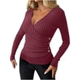 thumbnail image 1 of yillto Women V Neck Sweaters Wrap Knitted Long Sleeve Slim Fall Winter Fashion Ruched Tunic Clothes, 1 of 6
