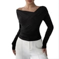 thumbnail image 1 of yillto Women V Neck Wrap Blouse Long Sleeve Ruched Crop Tops Going out Slim Fashion Tight Shirts, 1 of 6