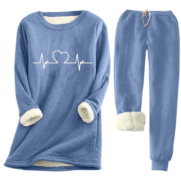 yillto Women Valentine Fleece Pajama Sets Fuzzy Sherp Lined Pullover Tops and Thick Warm Loungewear Pants