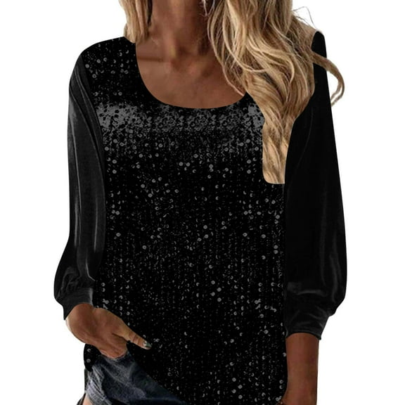 yillto Women Velvet Blouse Sequin Long Sleeve Fashion Tops Dressy Tunic Blouses for Party Work Office