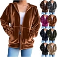 thumbnail image 1 of yillto Women Velvet Jackets Zip up Hoodie Sweatshirt Coat Long Sleeve Outerwear Soft Jacket with Pocket, 1 of 6