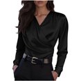 thumbnail image 1 of yillto Women Wrap V Neck Blouse Satin Silky Dressy Tops Spring Work Fashion Office Long Sleeve Outfits, 1 of 7