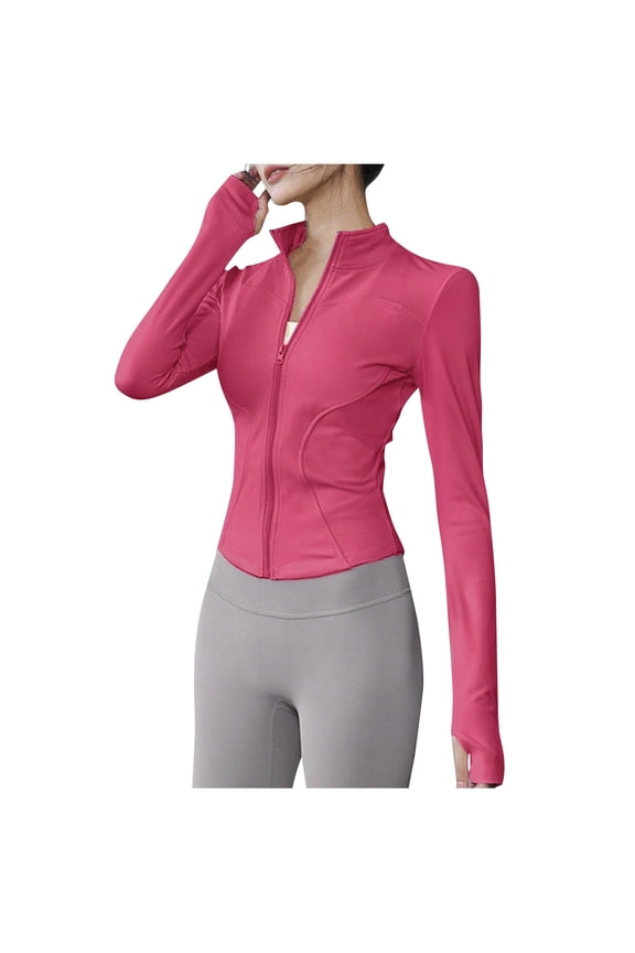Women Yoga Jackets Zip up Cropped Lightweight Coat Athletic Workout Slim Jacket with Pockets S-3XL