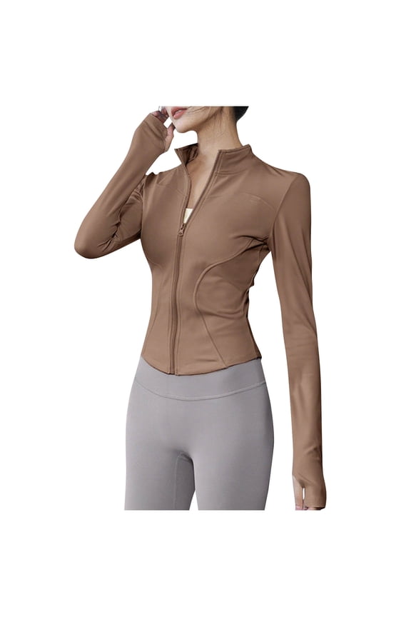 Women Yoga Jackets Zip up Cropped Lightweight Coat Athletic Workout Slim Jacket with Pockets S-3XL