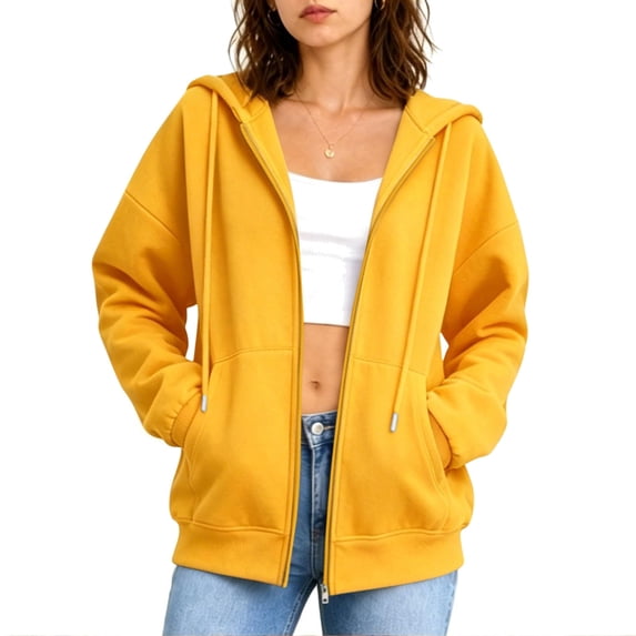 yillto Women Zip up Hoodies Sweatshirt Casual Loose Jackets Long Sleeve Fall Winter Hooded Coat with Pockets