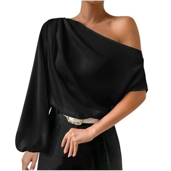 yillto Women off Shoulder Top Long Sleeve Shirts Tunic Tops Loose Casual Oversized Shirts Blouses