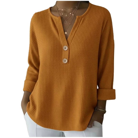 yillto Women's 3/4 Length Sleeve T Shirts Button down Scoop Neck Casual Tops Loose Fashion Spring Clothes