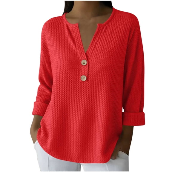 yillto Women's 3/4 Length Sleeve T Shirts Button down Scoop Neck Casual Tops Loose Fashion Spring Clothes