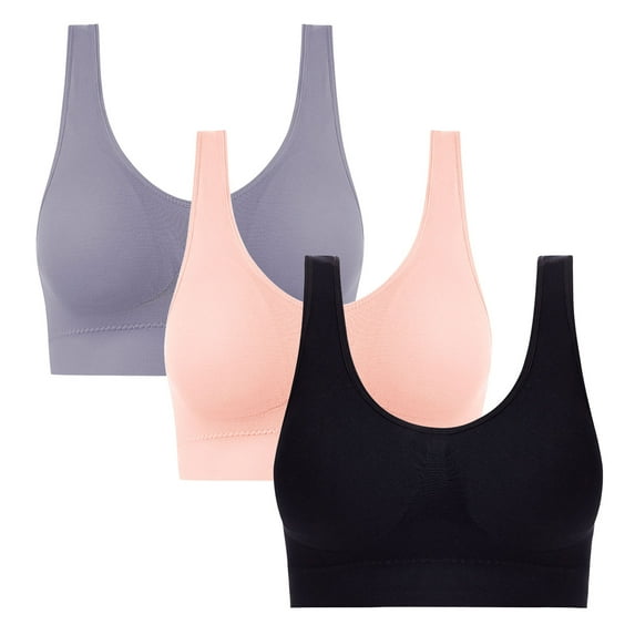 yillto Women's 3 Pack Seamless Bras Plus Size Comfortable Sports Bra Wireless Full Coverage Bralettes