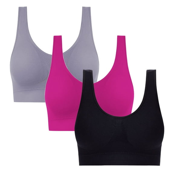 yillto Women's 3 Pack Seamless Bras Plus Size Comfortable Sports Bra Wireless Full Coverage Bralettes