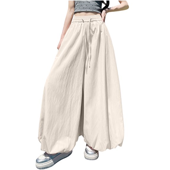 yillto Women's Baggy Pants Wide Leg Palazzo Elastic Waist Streetwear Lounge Pant with Pockets