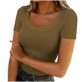 thumbnail image 1 of yillto Women's Basic T Shirts Square Neck Short Sleeve Tight Tee Ribbed Knit Casual Slim Shirt L-3XL, 1 of 5