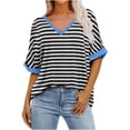 thumbnail image 1 of yillto Women's Basic Tee V Neck Short Sleeve Striped Shirts Casual Baggy Oversized Summer Tunic Tops, 1 of 3