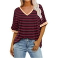 thumbnail image 1 of yillto Women's Basic Tee V Neck Short Sleeve Striped Shirts Casual Baggy Oversized Summer Tunic Tops, 1 of 3