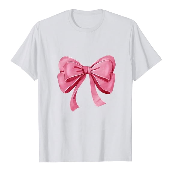 yillto Women's Bow Print T Shirt Short Sleeve Crew Neck Pullover 2025 Summer Casual Basic Tee Shirts
