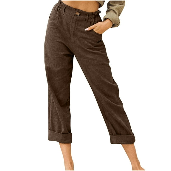 yillto Women's Capri Pants High Waist Button Straight Shorts Casual Loose Elastic Waist Shorts with Pockets