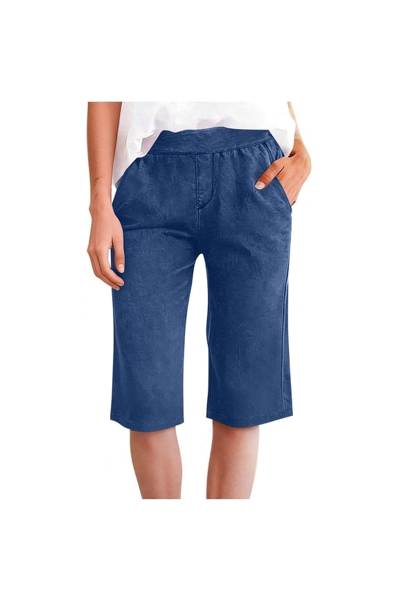 Women's Capri Pants with Pockets Capris Casual Summer Short Pant Knee Length Trousers for Womens
