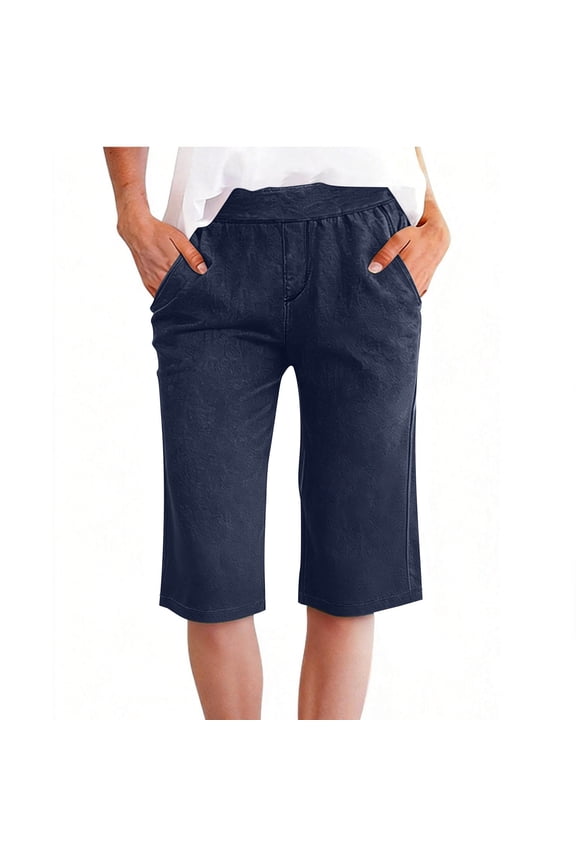 Women's Capri Pants with Pockets Capris Casual Summer Short Pant Knee Length Trousers for Womens