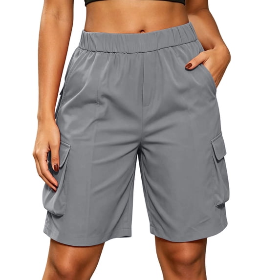 yillto Women's Cargo Shorts with 6 Pockets Elastic Waist Knee Length Long Hiking Summer Baggy Casual Shorts