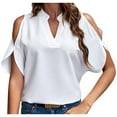 thumbnail image 1 of yillto Women's Cold Shoulder Tops Short Sleeve V Neck Casual Loose Solid Color Blouse Summer Fashion Shirts, 1 of 3