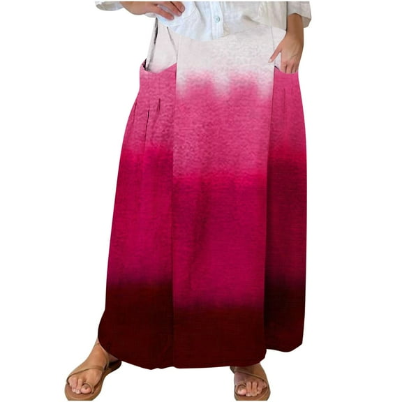 yillto Women's Cotton Linen Skirts High Waist Flowy Summer Beach Vacation Tie Dye Skirt with Pockets