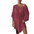 thumbnail image 1 of yillto Women's Cover up Dress V Neck 3/4 Sleeve Crochet Loose Beach Swimsuit Bikini Tshirt Dresses, 1 of 4