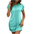 thumbnail image 1 of yillto Women's Coverups Cap Short Sleeve Tshirt Dress Casual Loose Knee Length Beach Mini Dresses, 1 of 7