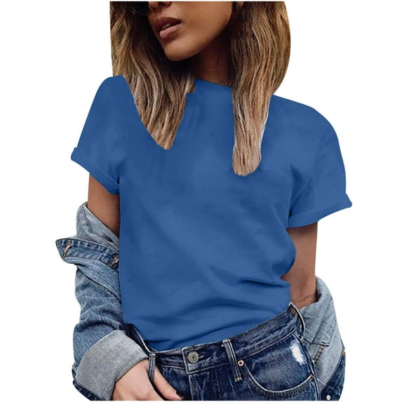 yillto Women's Crew Neck T Shirts Short Sleeve Casual Top Loose Tees Summer Basic Solid Color Shirt