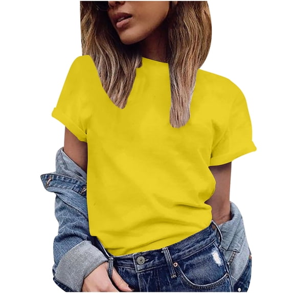 yillto Women's Crew Neck T Shirts Short Sleeve Casual Top Loose Tees Summer Basic Solid Color Shirt